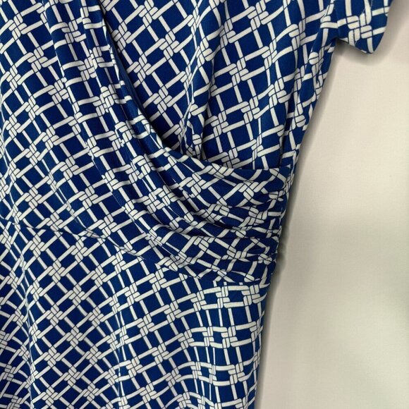Brooks Brothers Women's Blue White Knee Length Faux Wrap Midi Dress Size Medium - Picture 3 of 11